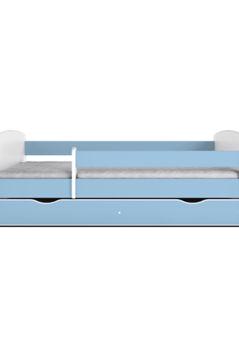 Babydreams juniorseng med safari dyr, m. madras, sengehest, skuffe - hvid og bl laminat (180x80)