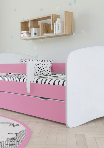 Babydreams juniorseng, m. madras, sengehest, skuffe - hvid og lyserd laminat (140x70)