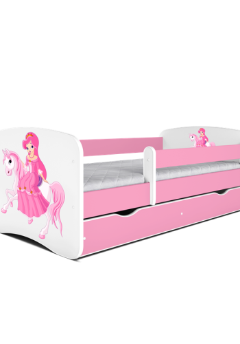 Babydreams juniorseng prinsesse p hest, m madras, sengehest, skuffe - hvid/lyserd laminat (140x70)