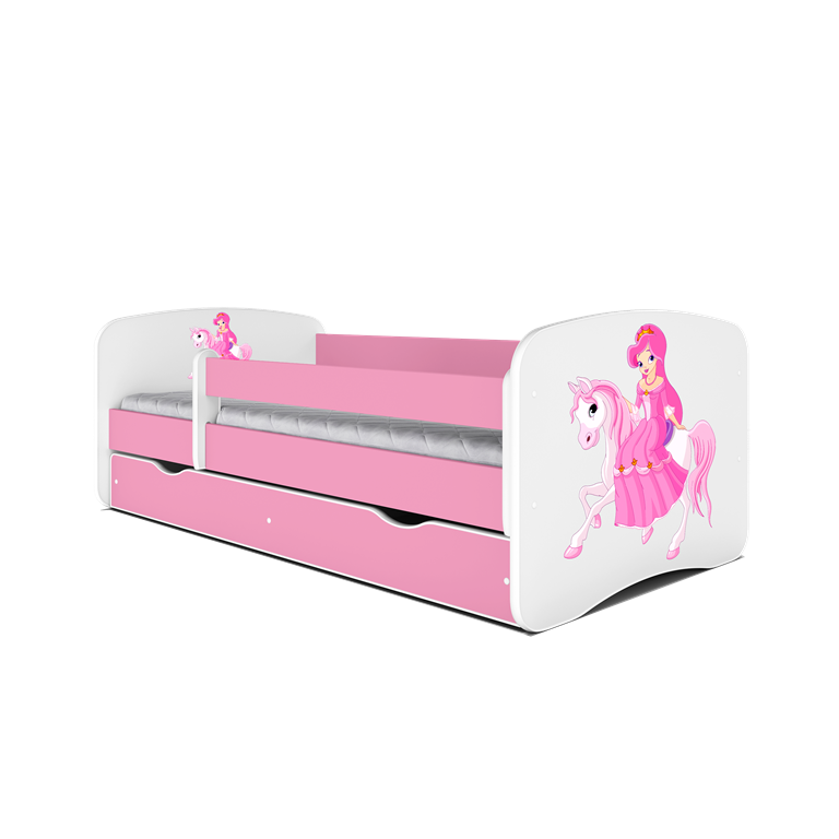 Babydreams juniorseng prinsesse p hest, m madras, sengehest, skuffe - hvid/lyserd laminat (140x70)