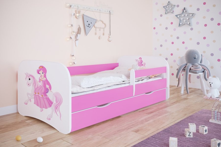 Babydreams juniorseng prinsesse p hest, m madras, sengehest, skuffe - hvid/lyserd laminat (140x70)