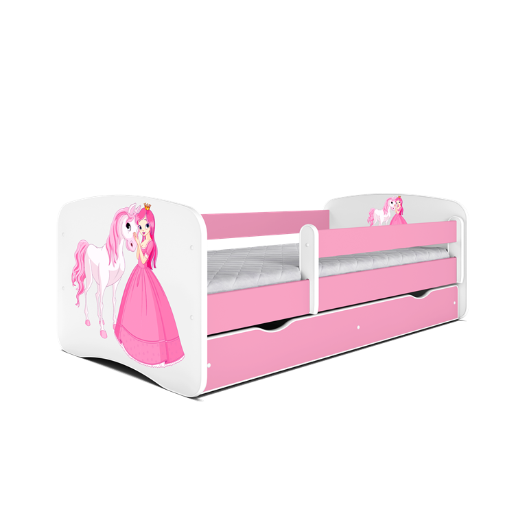 Babydreams juniorseng prinsesse m hest, m. madras, sengehest, skuffe - hvid/lyserd laminat (140x70)