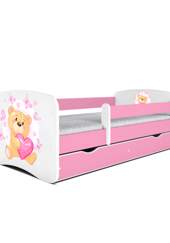 Babydreams juniorseng bamse/sommerfugle, m madras, sengehest, skuffe - hvid/lyserd laminat (140x70)