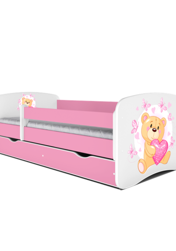 Babydreams juniorseng bamse/sommerfugle, m madras, sengehest, skuffe - hvid/lyserd laminat (140x70)