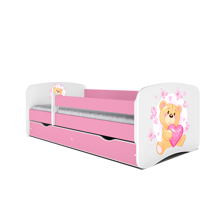 Babydreams juniorseng bamse/sommerfugle, m madras, sengehest, skuffe - hvid/lyserd laminat (140x70)