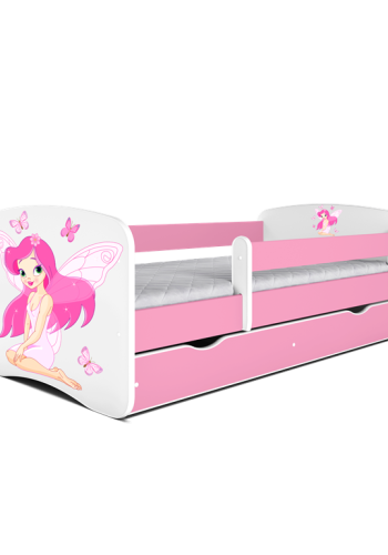 Babydreams juniorseng fe/sommerfugle, m. madras, sengehest, skuffe - hvid/lyserd laminat (140x70)