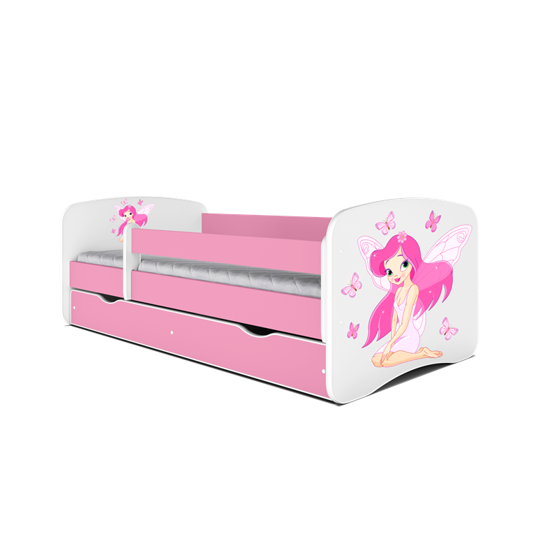 Babydreams juniorseng fe/sommerfugle, m. madras, sengehest, skuffe - hvid/lyserd laminat (140x70)