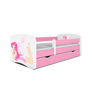 Babydreams juniorseng m. fe med vinger, m. madras, sengehest, skuffe - hvid/lyserd laminat (140x70)