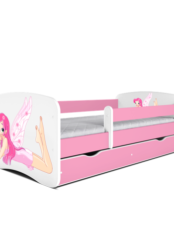 Babydreams juniorseng m. fe med vinger, m. madras, sengehest, skuffe - hvid/lyserd laminat (140x70)