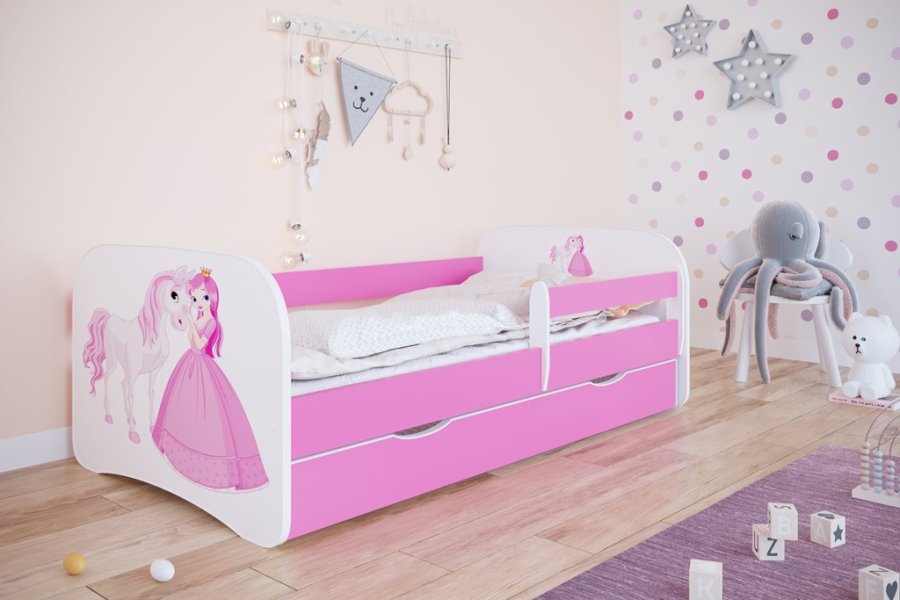 Babydreams juniorseng prinsesse m hest, m. madras, sengehest, skuffe - hvid/lyserd laminat (160x80)