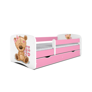 Babydreams juniorseng bamse m blomster, m madras, sengehest, skuffe - hvid/lyserd laminat (160x80)