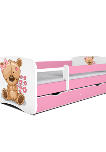 Babydreams juniorseng bamse m blomster, m madras, sengehest, skuffe - hvid/lyserd laminat (160x80)
