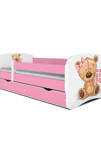 Babydreams juniorseng bamse m blomster, m madras, sengehest, skuffe - hvid/lyserd laminat (160x80)