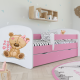 Babydreams juniorseng bamse m blomster, m madras, sengehest, skuffe - hvid/lyserd laminat (160x80)
