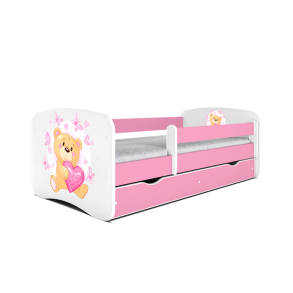 Babydreams juniorseng bamse/sommerfugle, m madras, sengehest, skuffe - hvid/lyserd laminat (160x80)