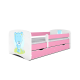 Babydreams juniorseng med bl bamse, m. madras, sengehest, skuffe - hvid og lyserd laminat (160x80)