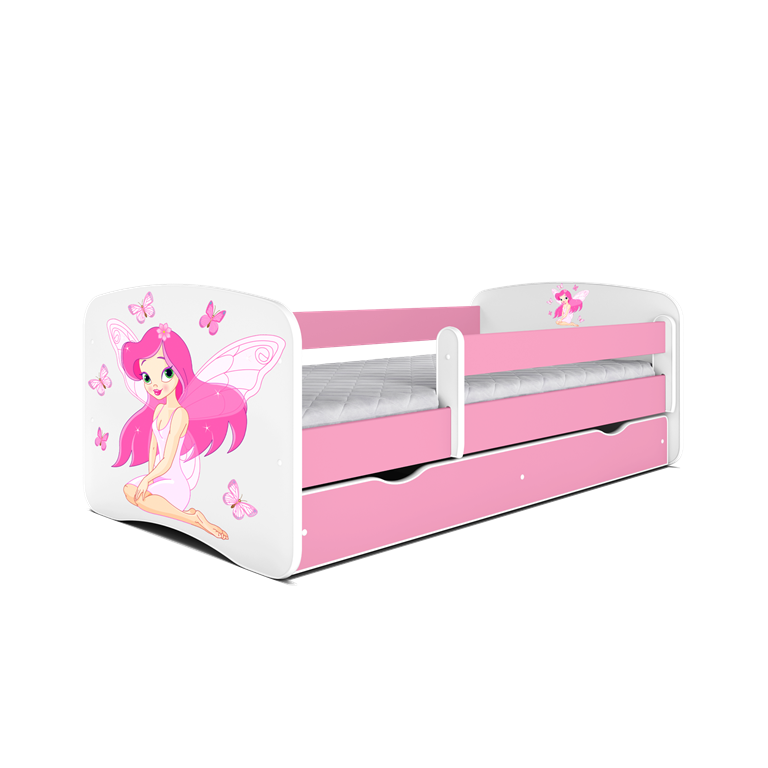 Babydreams juniorseng fe/sommerfugle, m. madras, sengehest, skuffe - hvid/lyserd laminat (160x80)