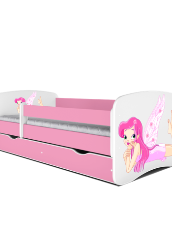 Babydreams juniorseng m. fe med vinger, m. madras, sengehest, skuffe - hvid/lyserd laminat (160x80)