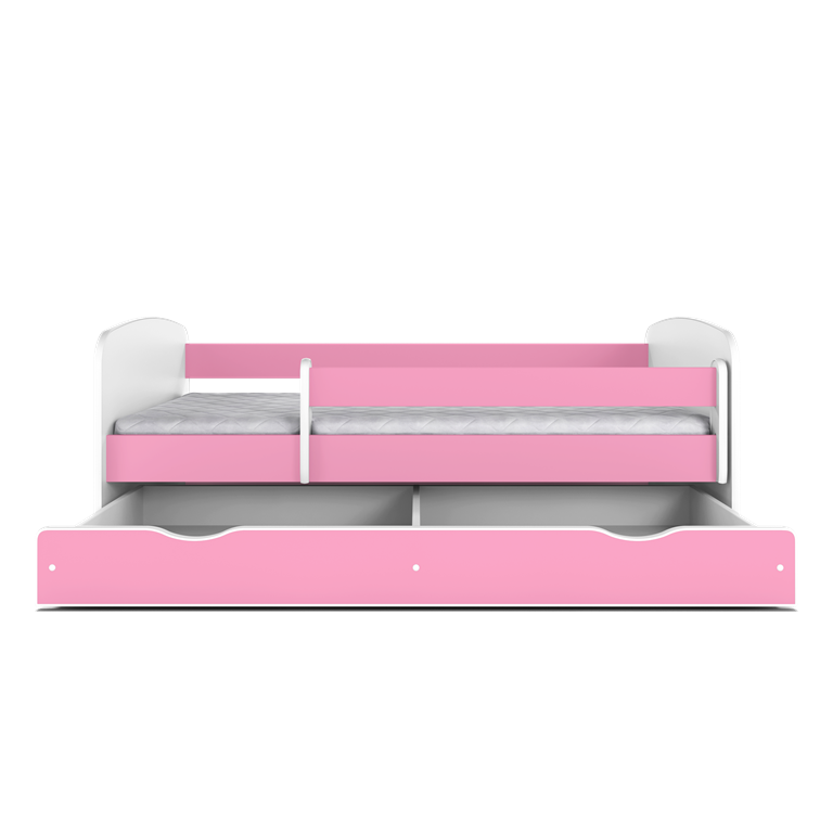 Babydreams juniorseng m. fe med vinger, m. madras, sengehest, skuffe - hvid/lyserd laminat (160x80)