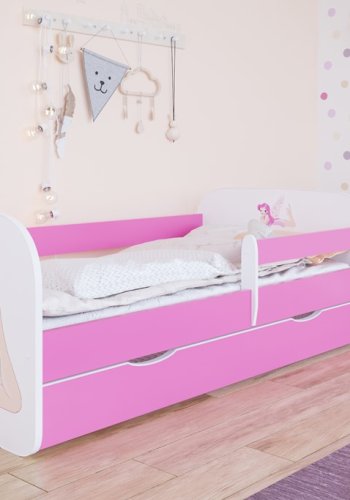 Babydreams juniorseng m. fe med vinger, m. madras, sengehest, skuffe - hvid/lyserd laminat (160x80)