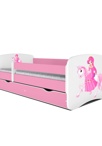 Babydreams juniorseng prinsesse p hest, m madras, sengehest, skuffe - hvid/lyserd laminat (180x80)