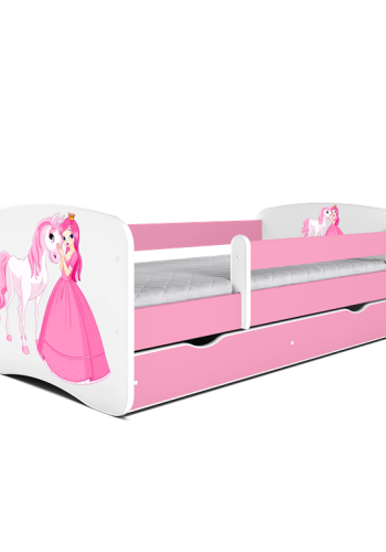 Babydreams juniorseng prinsesse m hest, m. madras, sengehest, skuffe - hvid/lyserd laminat (180x80)