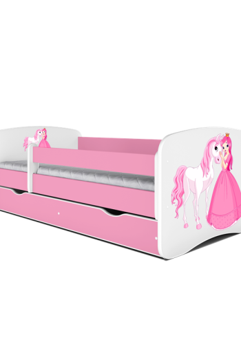 Babydreams juniorseng prinsesse m hest, m. madras, sengehest, skuffe - hvid/lyserd laminat (180x80)