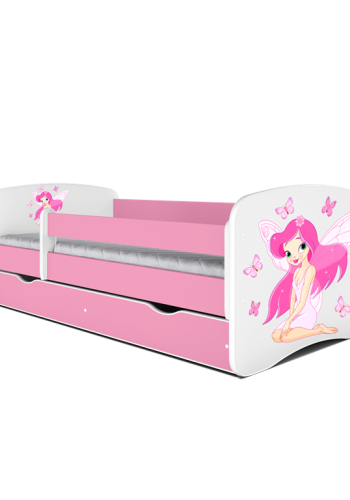 Babydreams juniorseng fe/sommerfugle, m. madras, sengehest, skuffe - hvid/lyserd laminat (180x80)