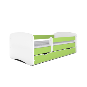 Babydreams juniorseng, m. madras, sengehest, skuffe - hvid og grn laminat (140x70)