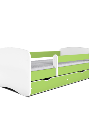 Babydreams juniorseng, m. madras, sengehest, skuffe - hvid og grn laminat (140x70)