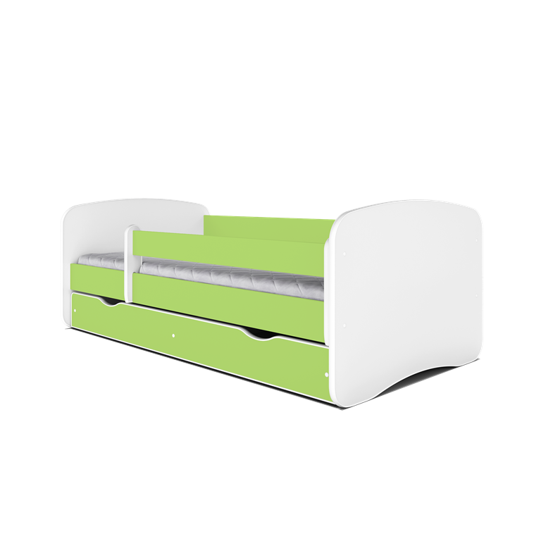 Babydreams juniorseng, m. madras, sengehest, skuffe - hvid og grn laminat (140x70)