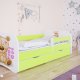 Babydreams juniorseng m bamse/blomster, m. madras, sengehest, skuffe - hvid og grn laminat (140x70)