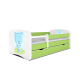 Babydreams juniorseng med bl bamse, m. madras, sengehest, skuffe - hvid/grn laminat (140x70)
