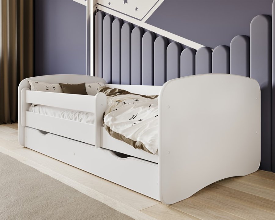 Babydreams juniorseng med safari dyr, m. madras, sengehest, skuffe - hvid/grn laminat (140x70)