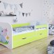 Babydreams juniorseng med elefant, m. madras, sengehest, skuffe - hvid/grn laminat (140x70)