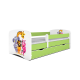 Babydreams juniorseng med Zoo dyr, m. madras, sengehest, skuffe - hvid/grn laminat (140x70)
