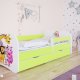 Babydreams juniorseng med Zoo dyr, m. madras, sengehest, skuffe - hvid/grn laminat (140x70)