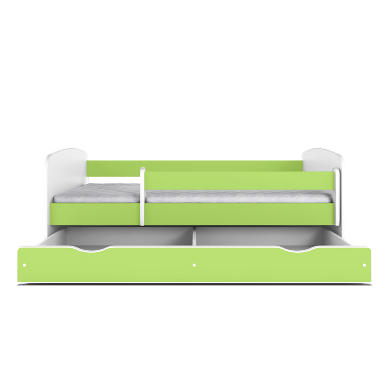 Babydreams juniorseng med safari dyr, m. madras, sengehest, skuffe - hvid/grn laminat (160x80)