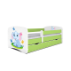 Babydreams juniorseng med elefant, m. madras, sengehest, skuffe - hvid/grn laminat (160x80)