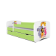 Babydreams juniorseng med Zoo dyr, m. madras, sengehest, skuffe - hvid/grn laminat (160x80)