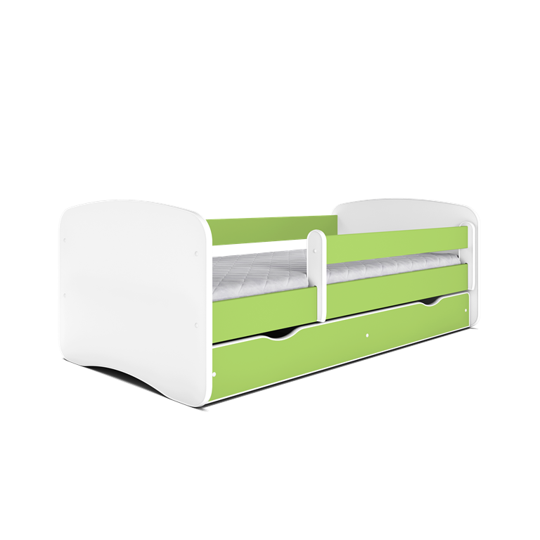 Babydreams juniorseng, m. madras, sengehest, skuffe - hvid og grn laminat (180x80)