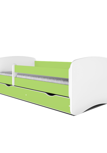 Babydreams juniorseng, m. madras, sengehest, skuffe - hvid og grn laminat (180x80)