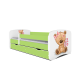 Babydreams juniorseng m bamse/blomster, m. madras, sengehest, skuffe - hvid og grn laminat (180x80)