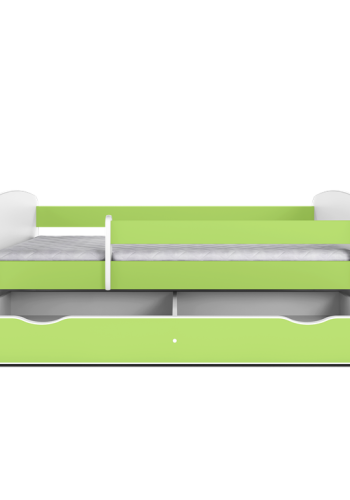 Babydreams juniorseng med safari dyr, m. madras, sengehest, skuffe - hvid/grn laminat (180x80)