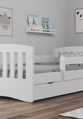 Classic 1 juniorseng, m. madras, sengehest, skuffe - hvid laminat og MDF (140x80)