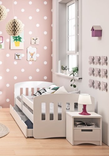 Classic 1 juniorseng, m. madras, sengehest, skuffe - hvid laminat og MDF (140x80)