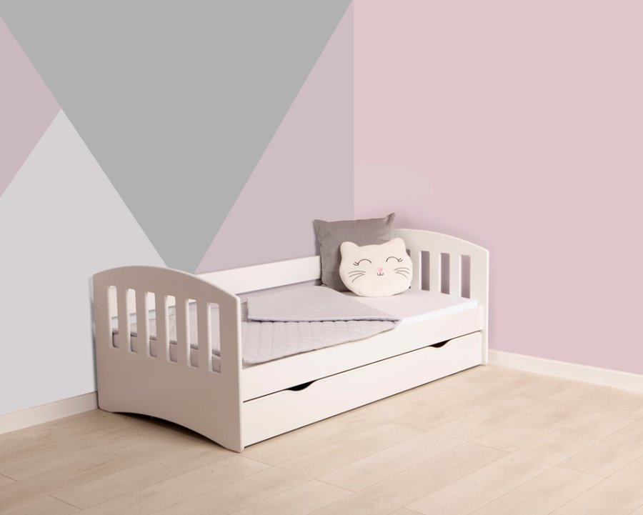 Classic 1 juniorseng, m. madras, sengehest, skuffe - hvid laminat og MDF (140x80)