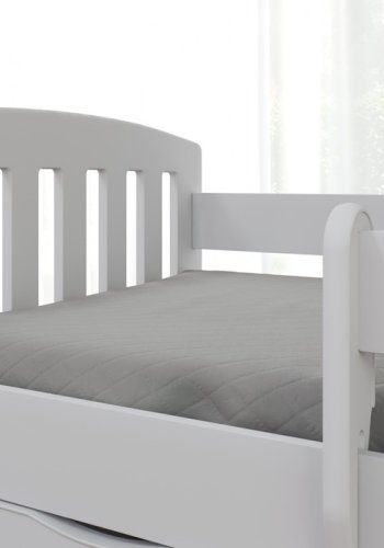 Classic 1 juniorseng, m. madras, sengehest, skuffe - hvid laminat og MDF (180x80)