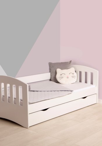 Classic 1 juniorseng, m. madras, sengehest, skuffe - hvid laminat og MDF (180x80)