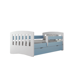 Classic 1 juniorseng, m. madras, sengehest, skuffe - hvid og bl laminat og MDF (140x80)